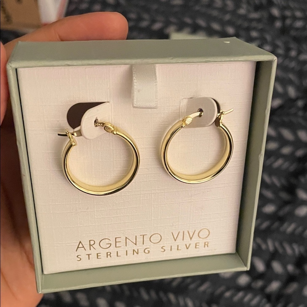 Argento Vivo Sterling Silver Gold-Tone Hoops - Picture 4 of 5